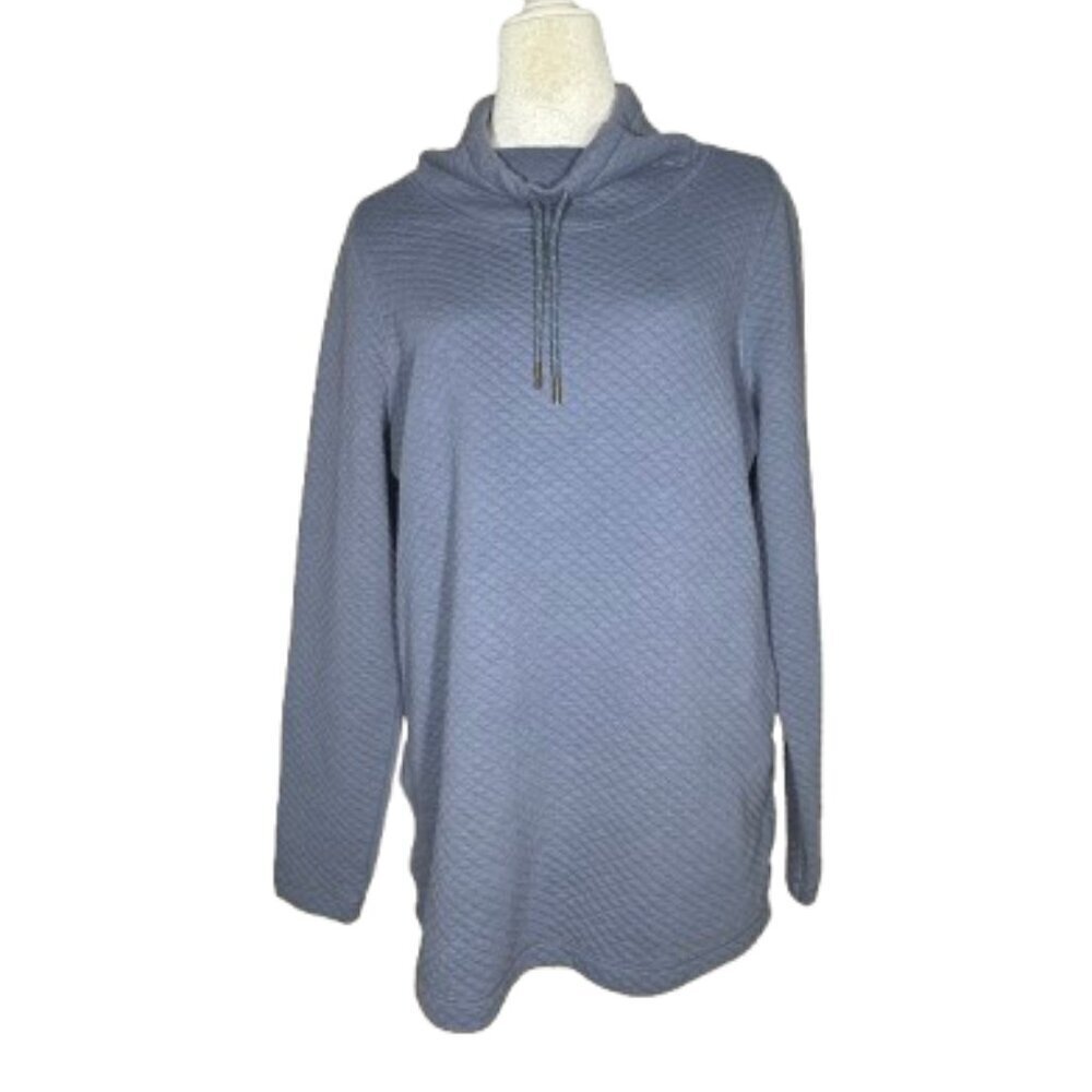 L.L. Bean Women's Softlight Quilted Blue Cowl Neck Long Sleeve Pullover